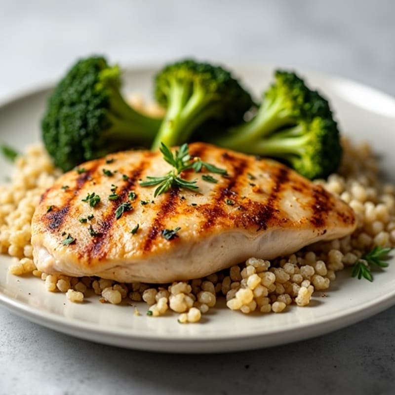 Grilled Chicken Breast with Quinoa and Roasted Broccoli
