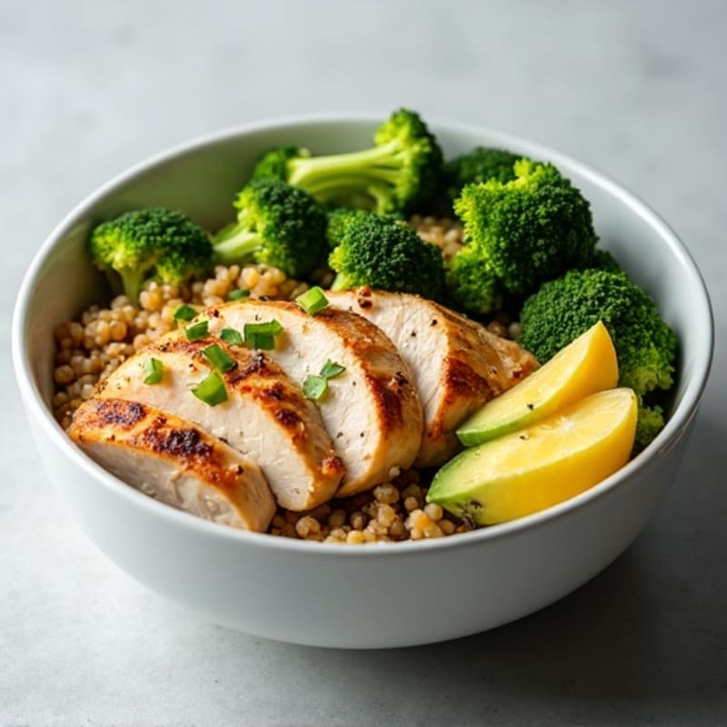 Grilled Chicken and Quinoa Bowl with Roasted Broccoli