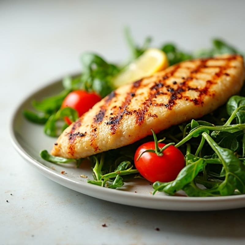Grilled Chicken Cutlet Salad with Cherry Tomatoes and Arugula