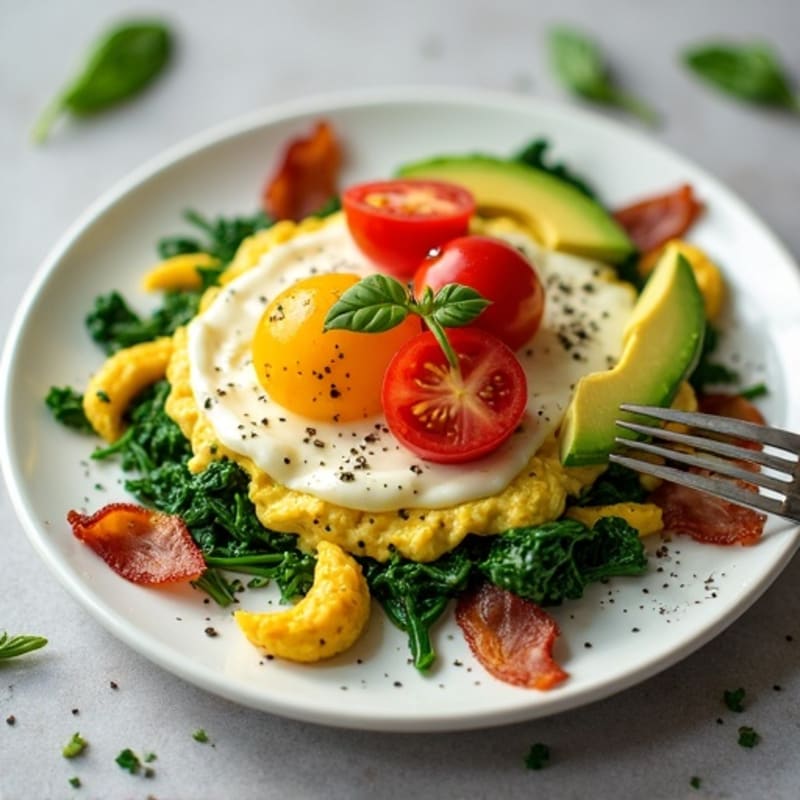 Egg White and Spinach Scramble with Turkey Bacon