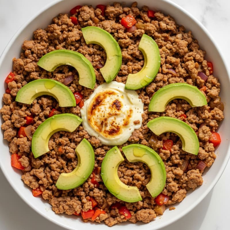 Mince Meat Avocado Cream Cheese Bake