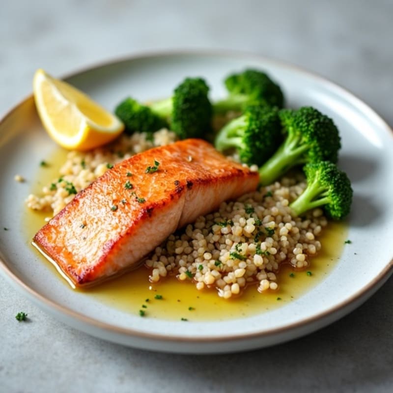 Seared Salmon with Steamed Broccoli and Quinoa