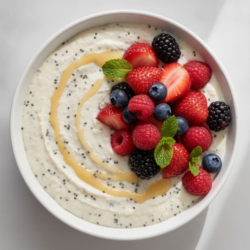 Greek Yogurt Protein Pudding with Mixed Berries