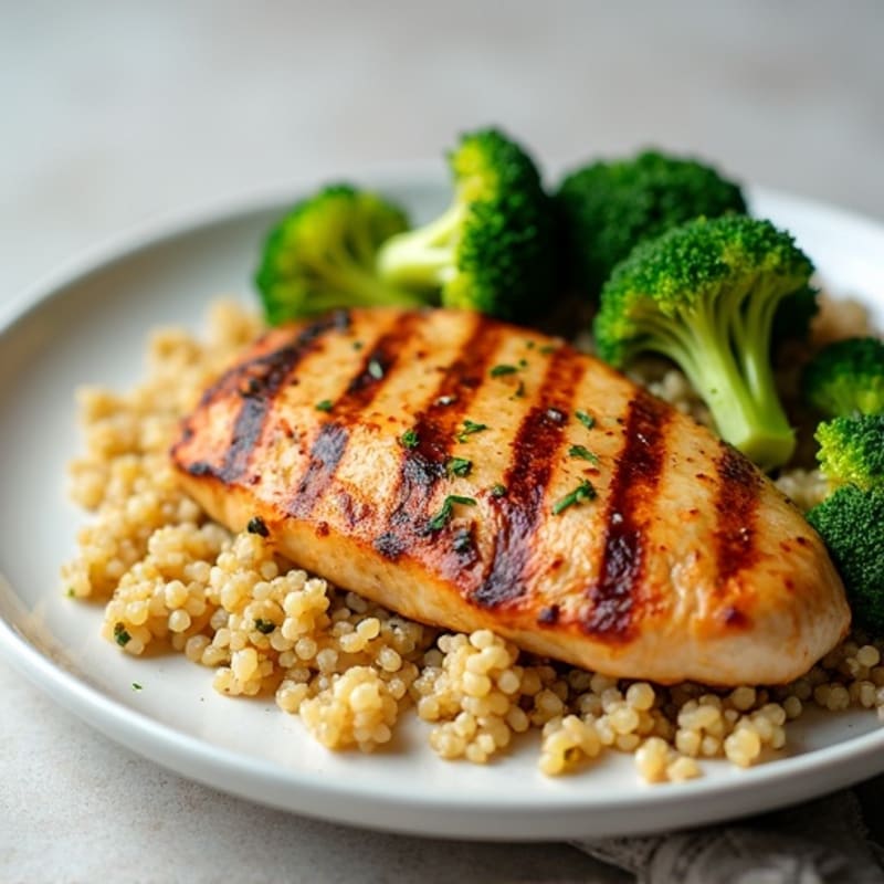 Grilled Chicken Breast with Quinoa and Roasted Broccoli