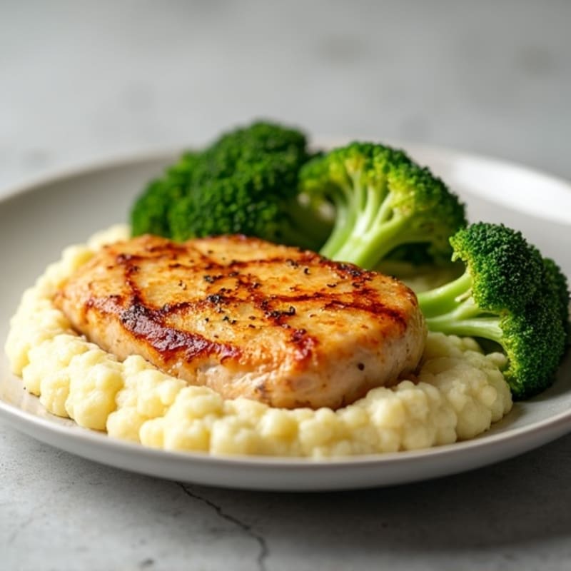 Roasted Chicken Breast with Steamed Broccoli and Cauliflower Mash