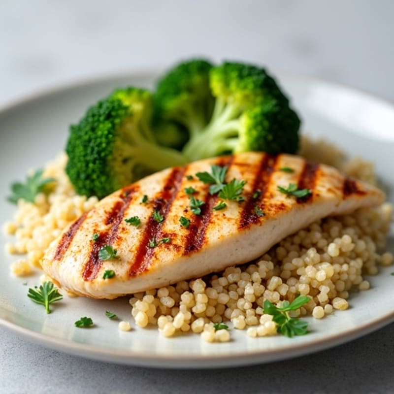 Grilled Chicken Breast with Quinoa and Steamed Broccoli