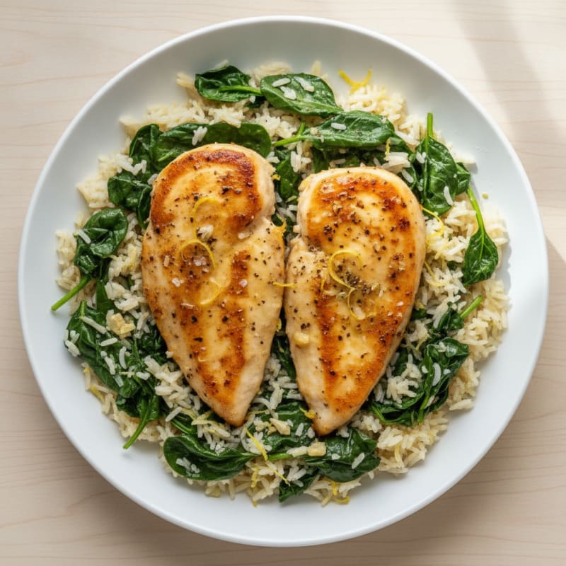Lemon Herb Chicken and Spinach Rice