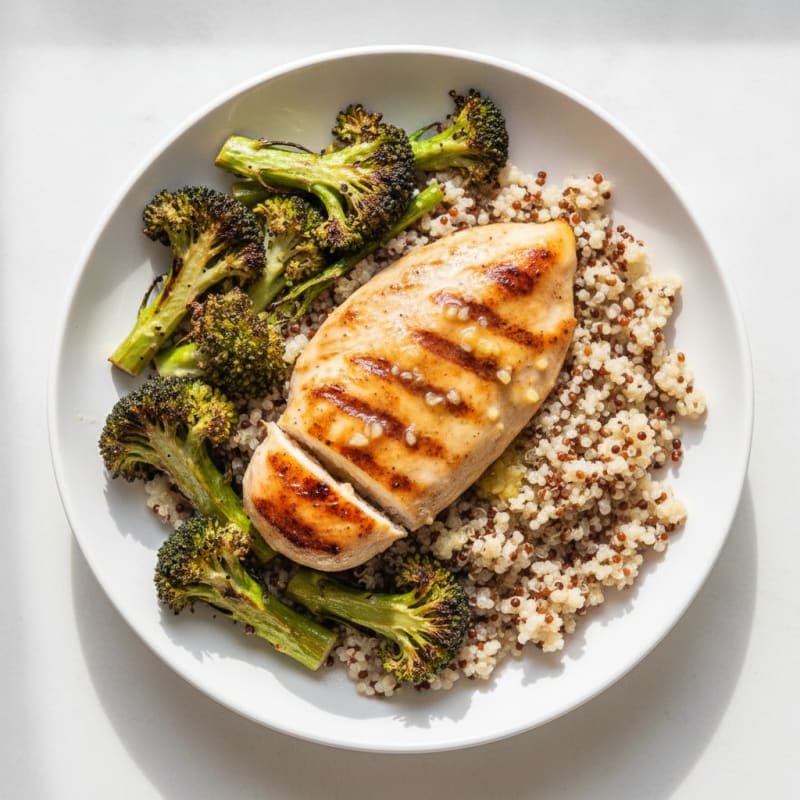 Grilled Chicken Breast with Quinoa and Roasted Broccoli