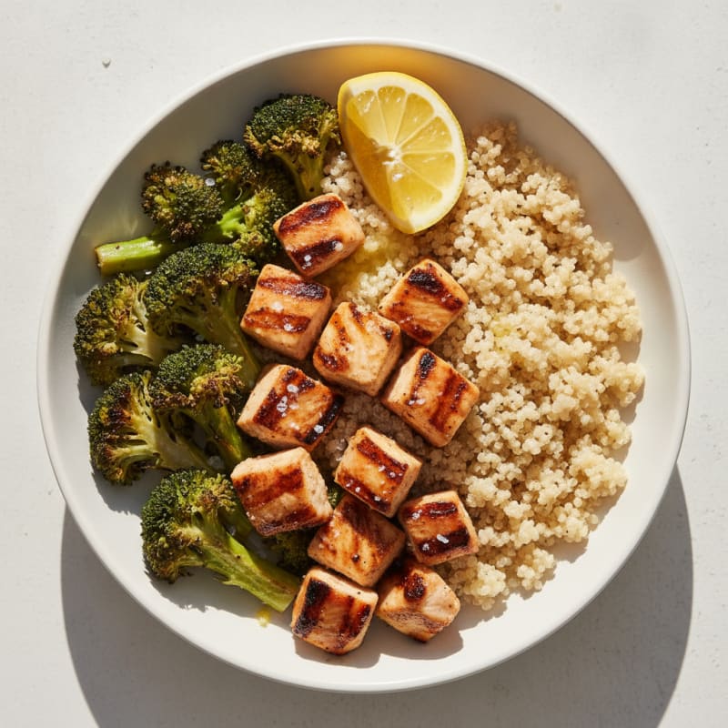 Grilled Chicken and Quinoa Bowl with Roasted Broccoli