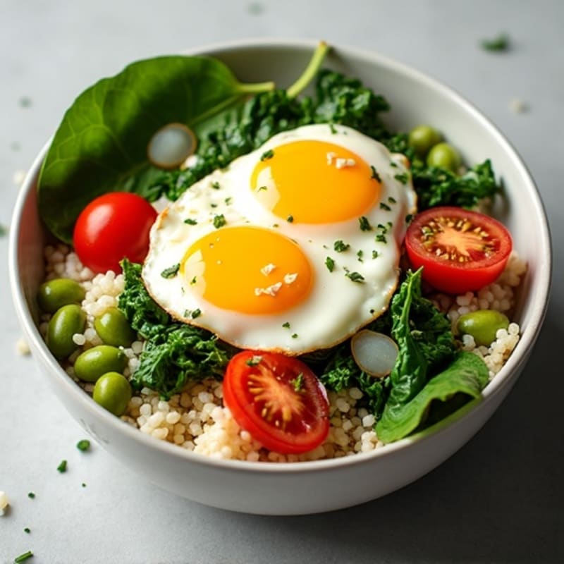 Savory Cauliflower Rice Breakfast Bowl with Eggs and Greens