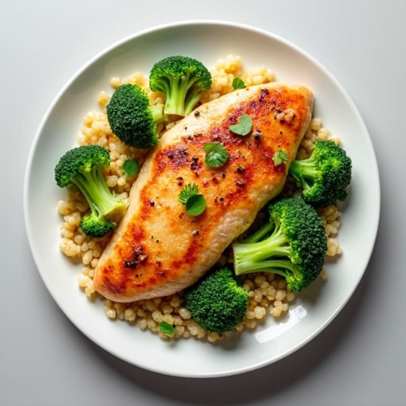 Seared Chicken Breast with Steamed Broccoli and Quinoa