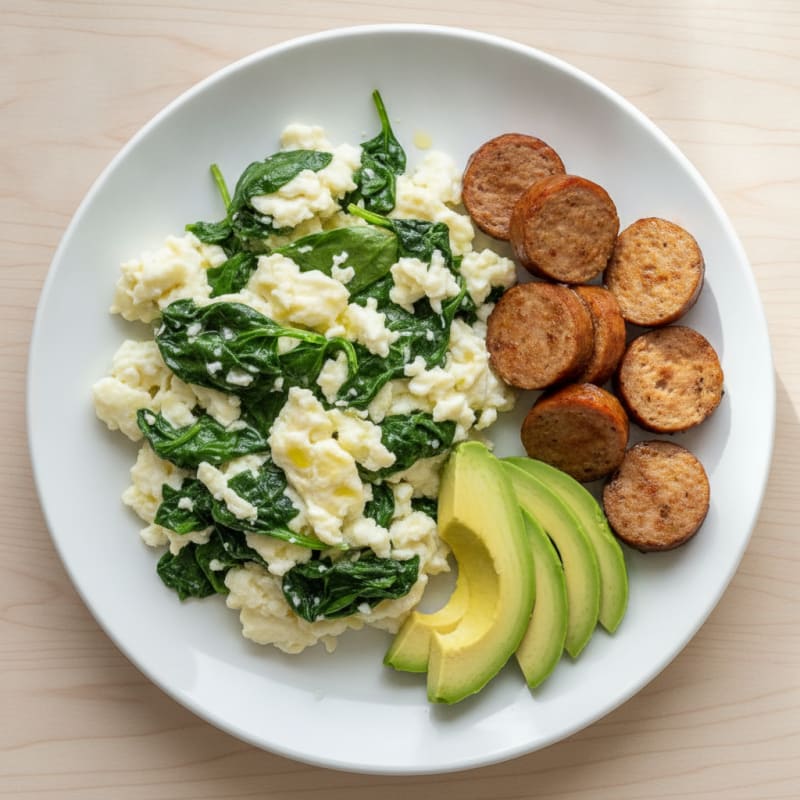 Egg White and Spinach Scramble with Turkey Sausage