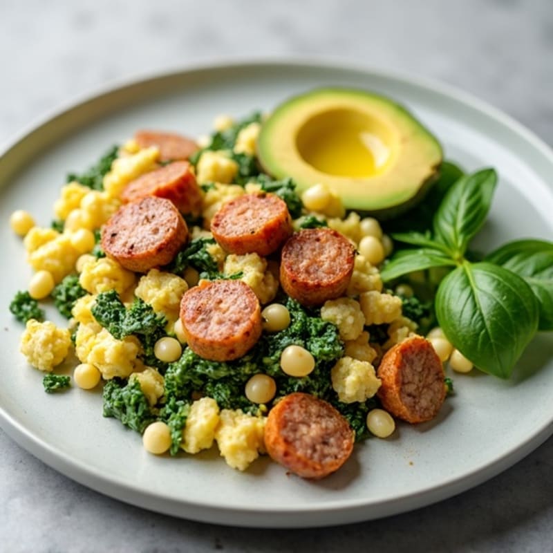Egg White and Spinach Scramble with Turkey Sausage