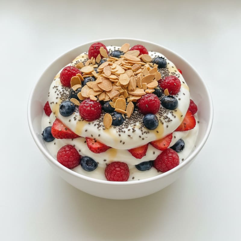 Greek Yogurt Protein Parfait with Mixed Berries and Chia Seeds
