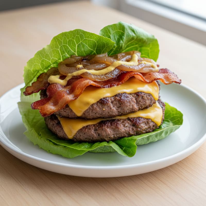 Double Bacon Cheeseburger with Caramelized Onions