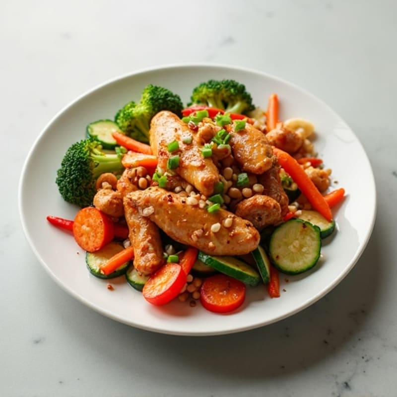 Crispy Ginger Chicken Stir-Fry with Spiced Vegetables