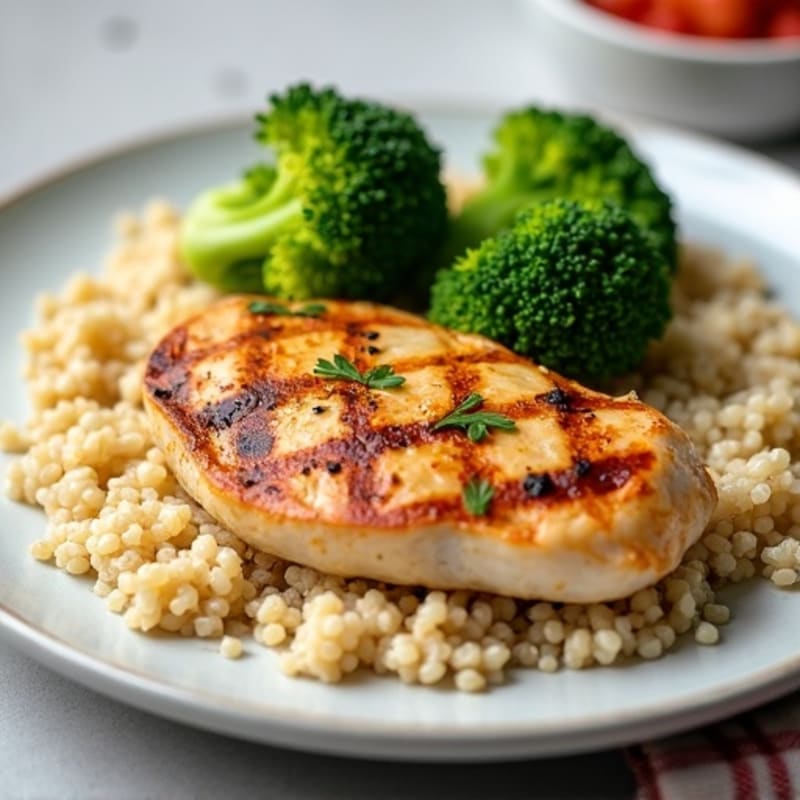 Grilled Chicken Breast with Steamed Broccoli and Quinoa