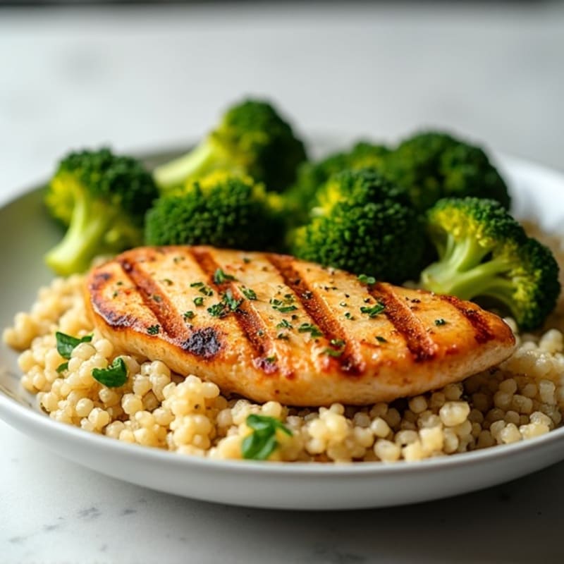 Grilled Chicken Breast with Quinoa and Roasted Broccoli