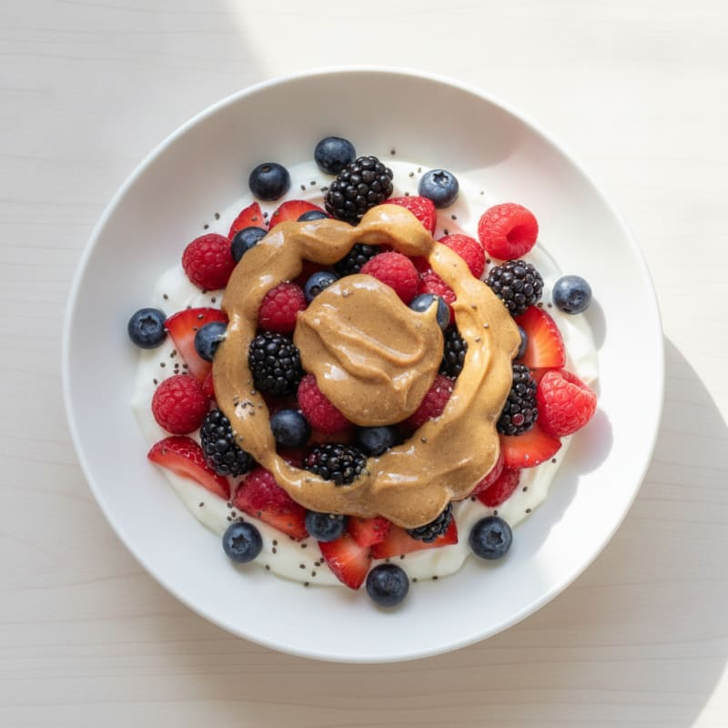 Greek Yogurt Protein Parfait with Mixed Berries and Almond Butter