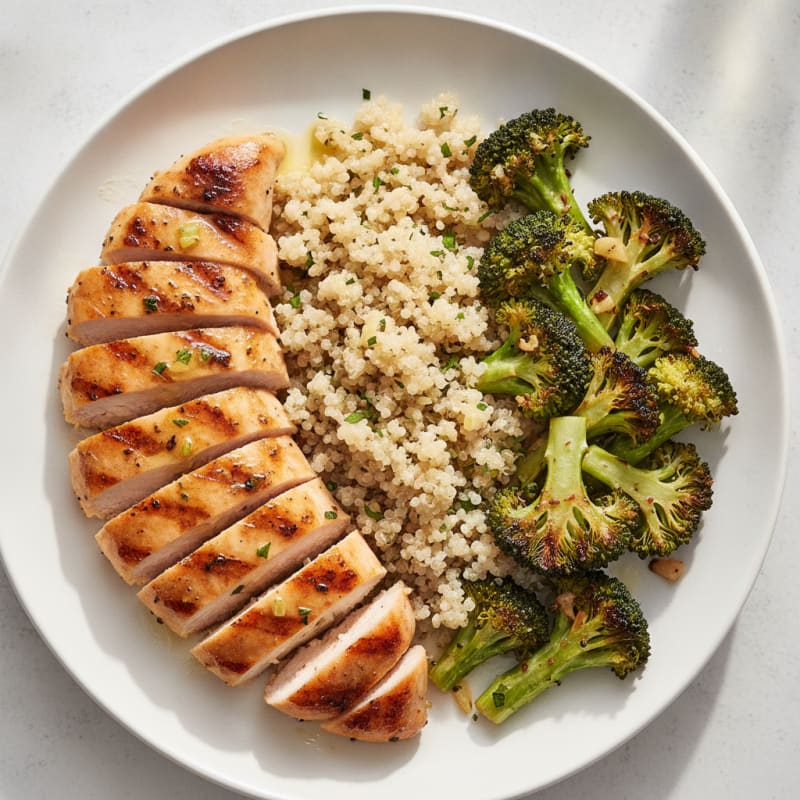 Grilled Chicken Breast with Quinoa and Roasted Broccoli