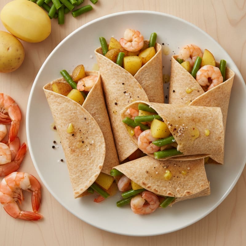 Shrimp and Green Bean Potato Wraps