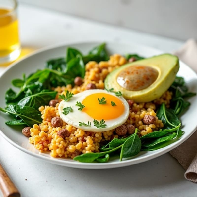 Egg White and Turkey Sausage Scramble with Sautéed Spinach
