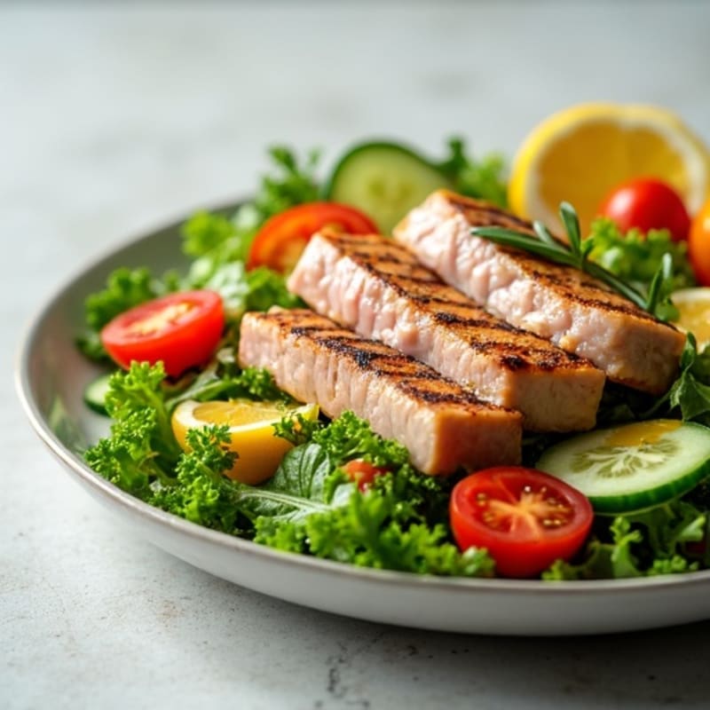 Seared Tuna Salad with Crisp Mixed Greens and Lemon Vinaigrette