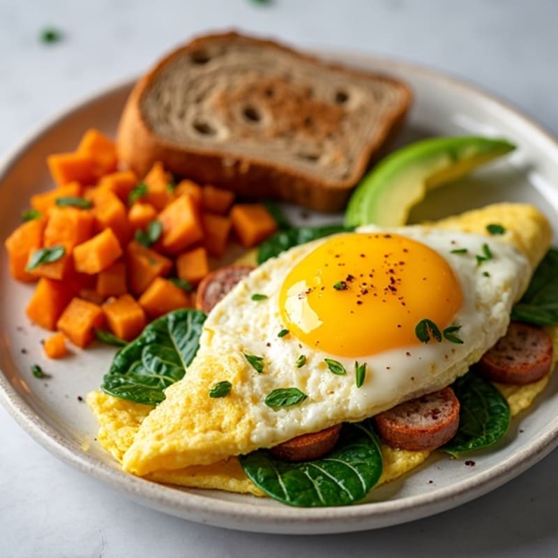 Crispy Egg White Omelet with Turkey Sausage and Spinach
