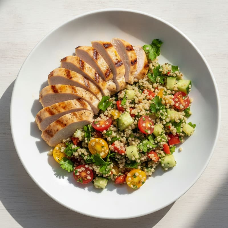 Grilled Turkey Breast and Quinoa Salad with Fresh Vegetables