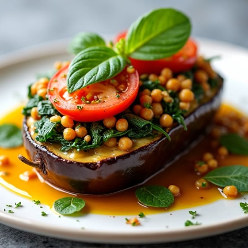 Roasted Eggplant Stuffed with Hearty Lentil and Fresh Herb Filling
