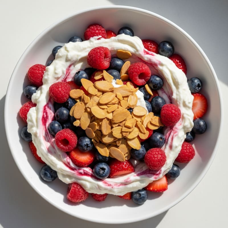 Greek Yogurt Protein Parfait with Mixed Berries and Almonds