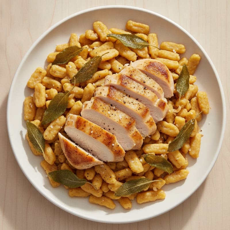 Brown Butter Spätzle with Crispy Sage & Pan-Seared Chicken