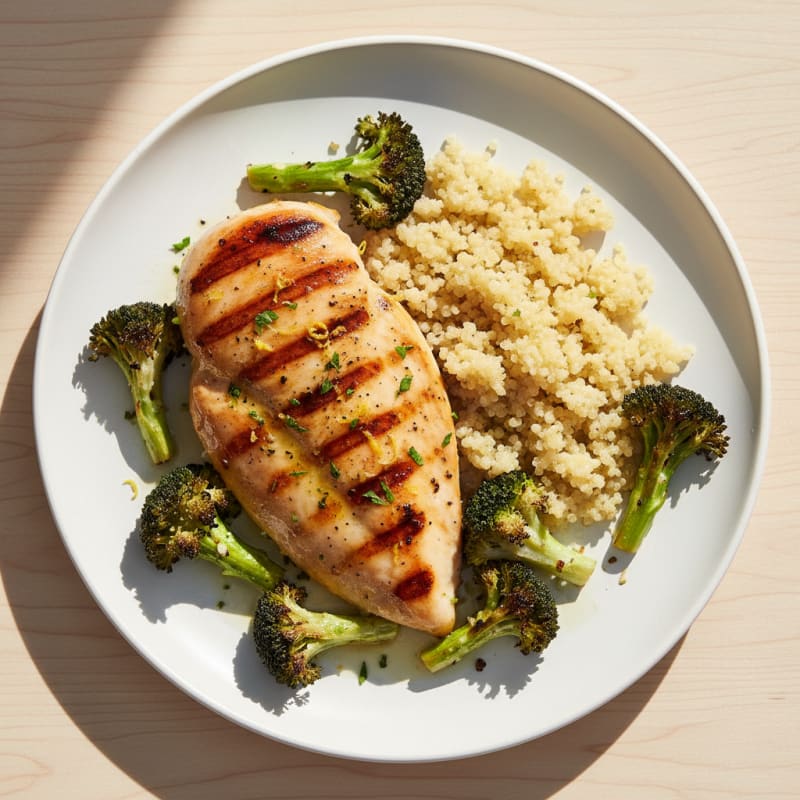 Grilled Chicken Breast with Quinoa and Roasted Broccoli