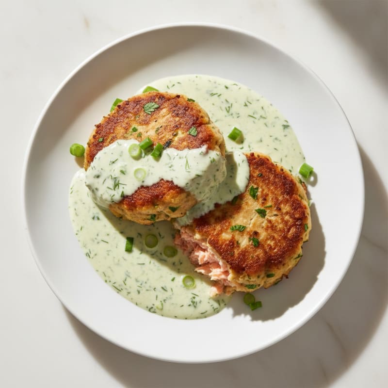 Pan-Seared Salmon Cakes with Dill Sauce