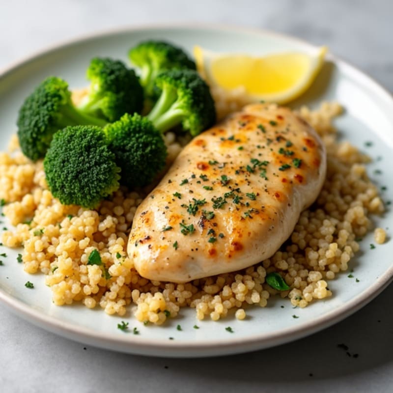 Garlic Herb Chicken Breast with Steamed Broccoli and Quinoa