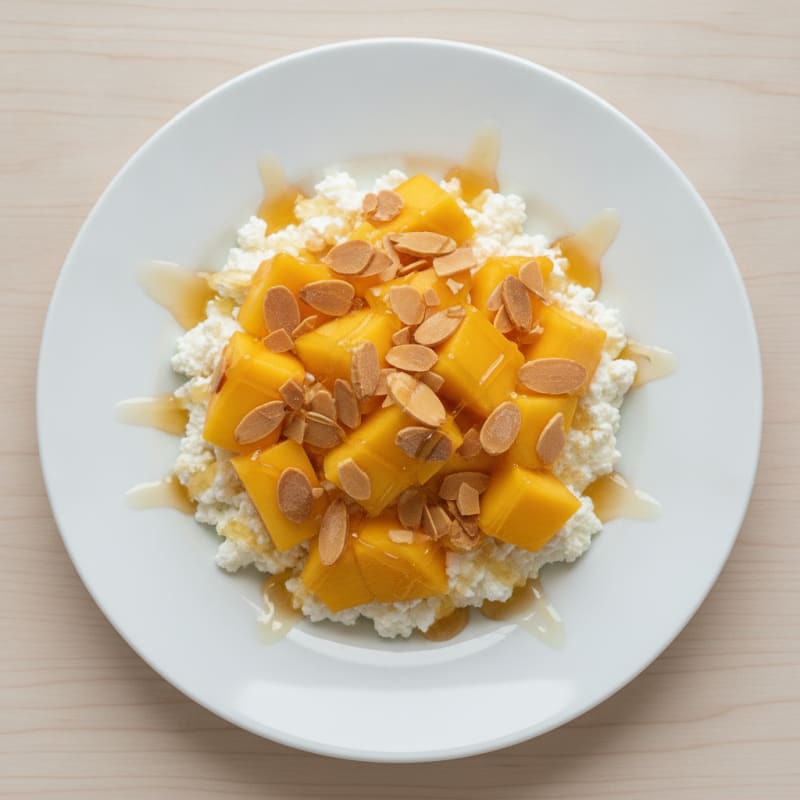 Huttekase with Mango and Toasted Almonds