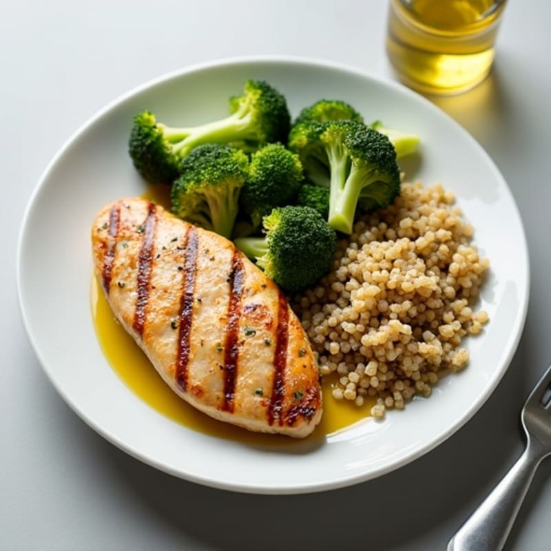Grilled Chicken Breast with Quinoa and Roasted Broccoli
