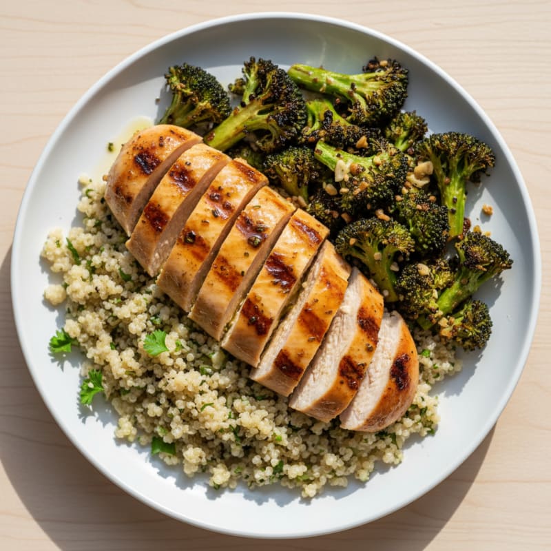 Grilled Chicken Breast with Quinoa and Roasted Broccoli
