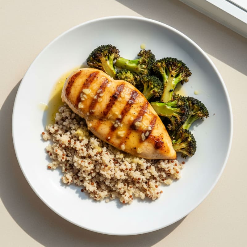 Grilled Chicken Breast with Roasted Broccoli and Quinoa