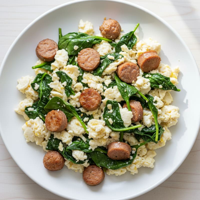 Egg White and Turkey Sausage Scramble with Spinach