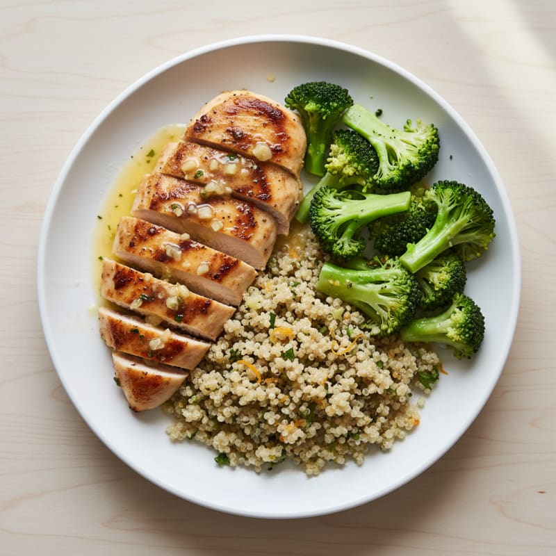Grilled Chicken Breast with Quinoa and Steamed Broccoli
