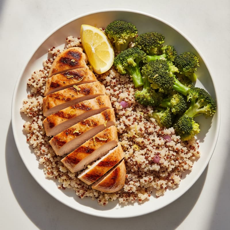 Grilled Chicken Breast with Quinoa and Steamed Broccoli