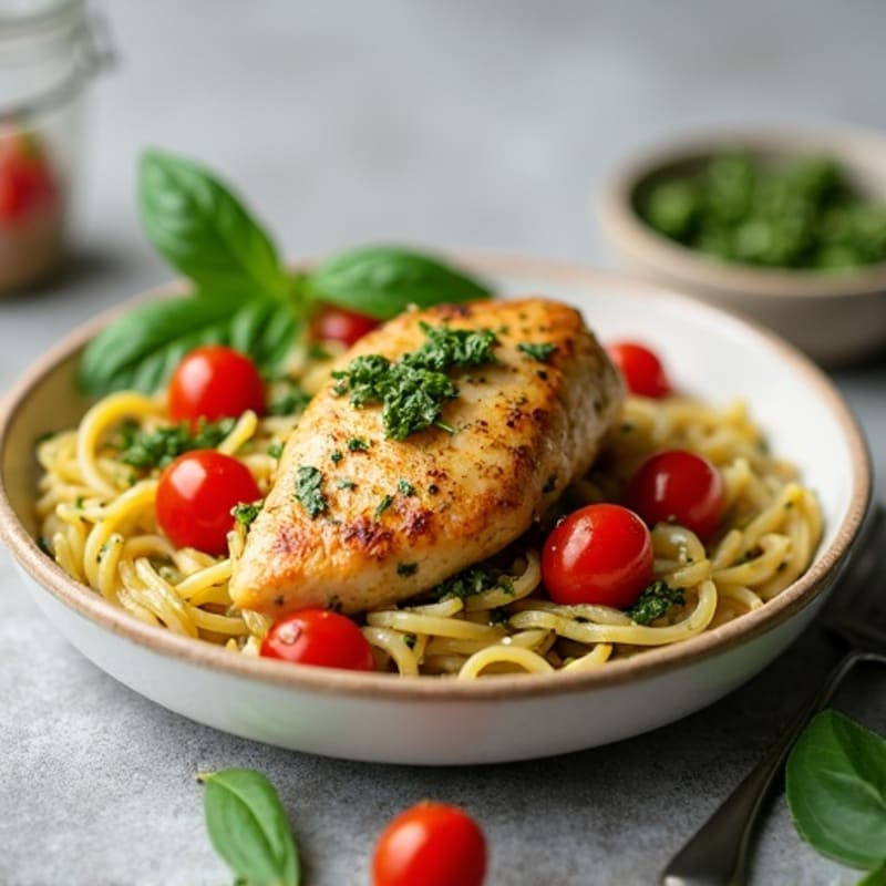 Pan-Seared Chicken with Fresh Pesto Whole Wheat Pasta