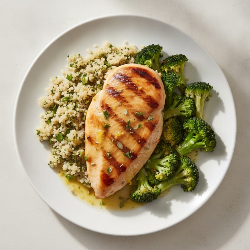 Grilled Chicken Breast with Quinoa and Steamed Broccoli