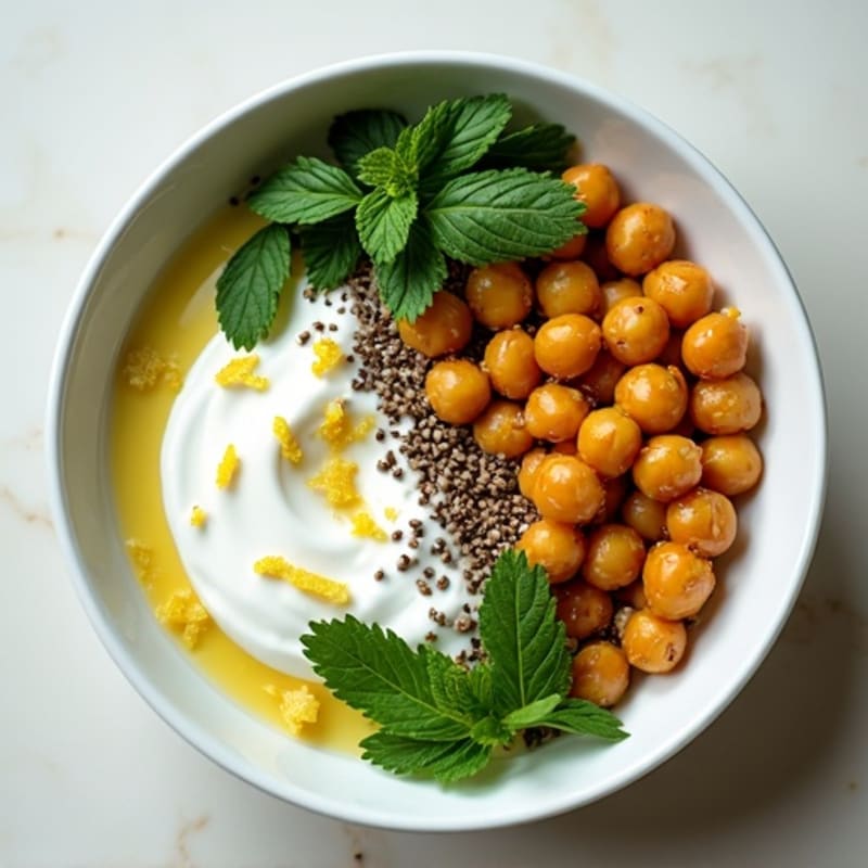 Creamy Greek Yogurt Bowl with Savory Roasted Chickpeas and Fresh Herbs