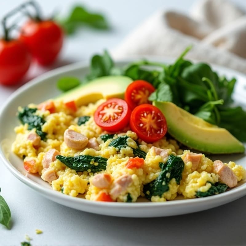 Egg White Scramble with Spinach and Roasted Turkey Breast
