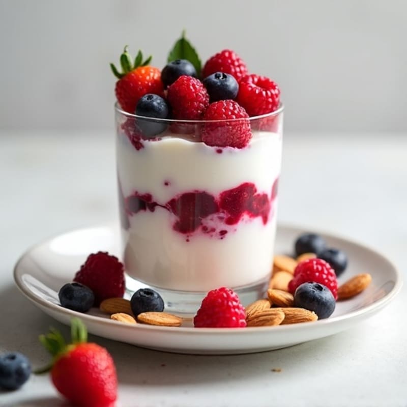 Greek Yogurt Protein Parfait with Mixed Berries and Almonds