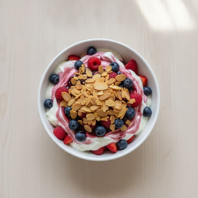 Creamy Greek Yogurt Protein Parfait with Almonds and Mixed Berries
