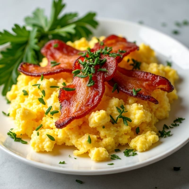 Crispy Turkey Bacon and Scrambled Eggs with Fresh Herbs