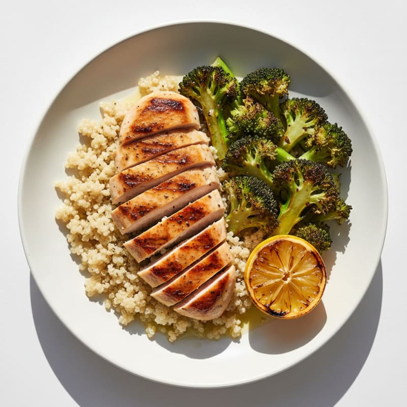 Grilled Chicken Breast with Quinoa and Roasted Broccoli